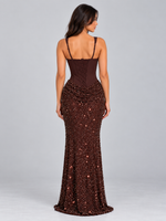 Women’s Sequin Corset Maxi Dress – Lace-Up Back Evening Gown