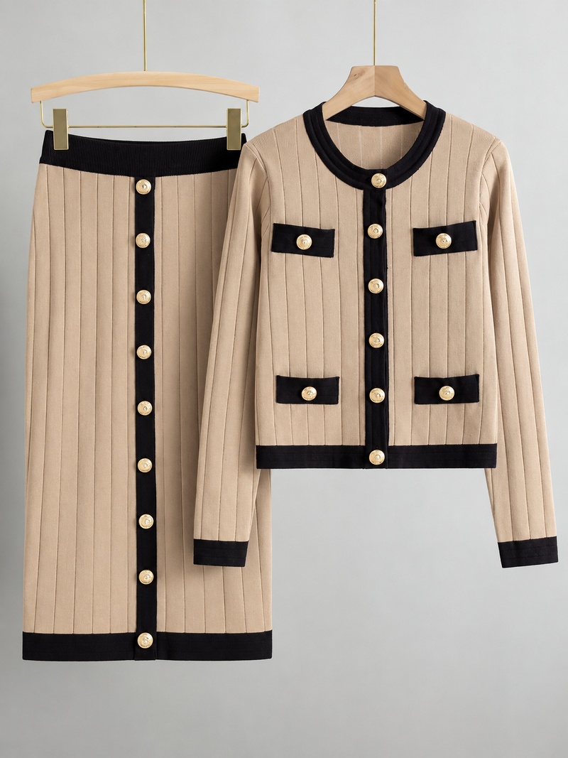Women’s Knitted Cardigan & Midi Skirt Co-Ord Set – Two-Piece Winter Outfit