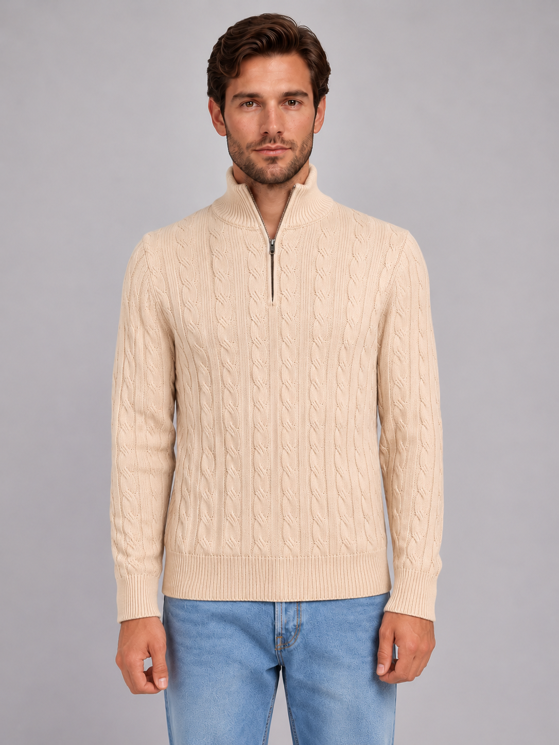 Men's Cable Knit Quarter Zip Jumper