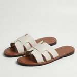Women’s Flat Slide Sandals – Leather Look Elegance
