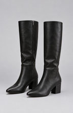 Women’s Knee High Leather Look Boots – Pointed Toe Block Heel