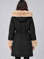 Women’s Faux Fur Lined Hooded Parka – Drawstring Waist Winter Coat