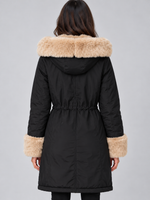 Women’s Faux Fur Lined Hooded Parka – Drawstring Waist Winter Coat