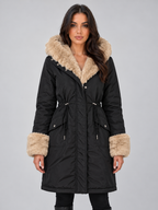 Women’s Faux Fur Lined Hooded Parka – Drawstring Waist Winter Coat