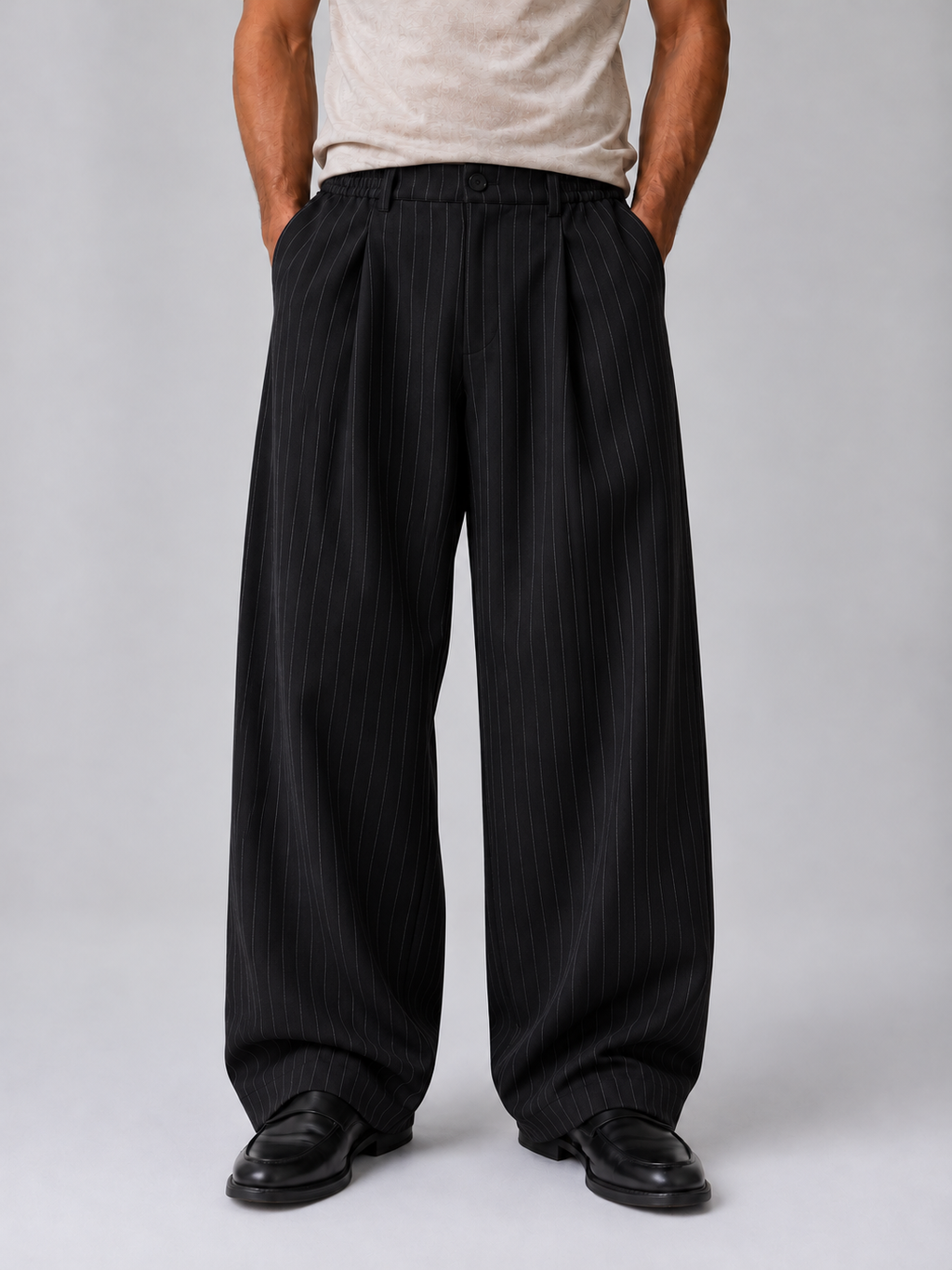 Men’s Pinstripe Wide Leg Trousers – Baggy Tailored Pants