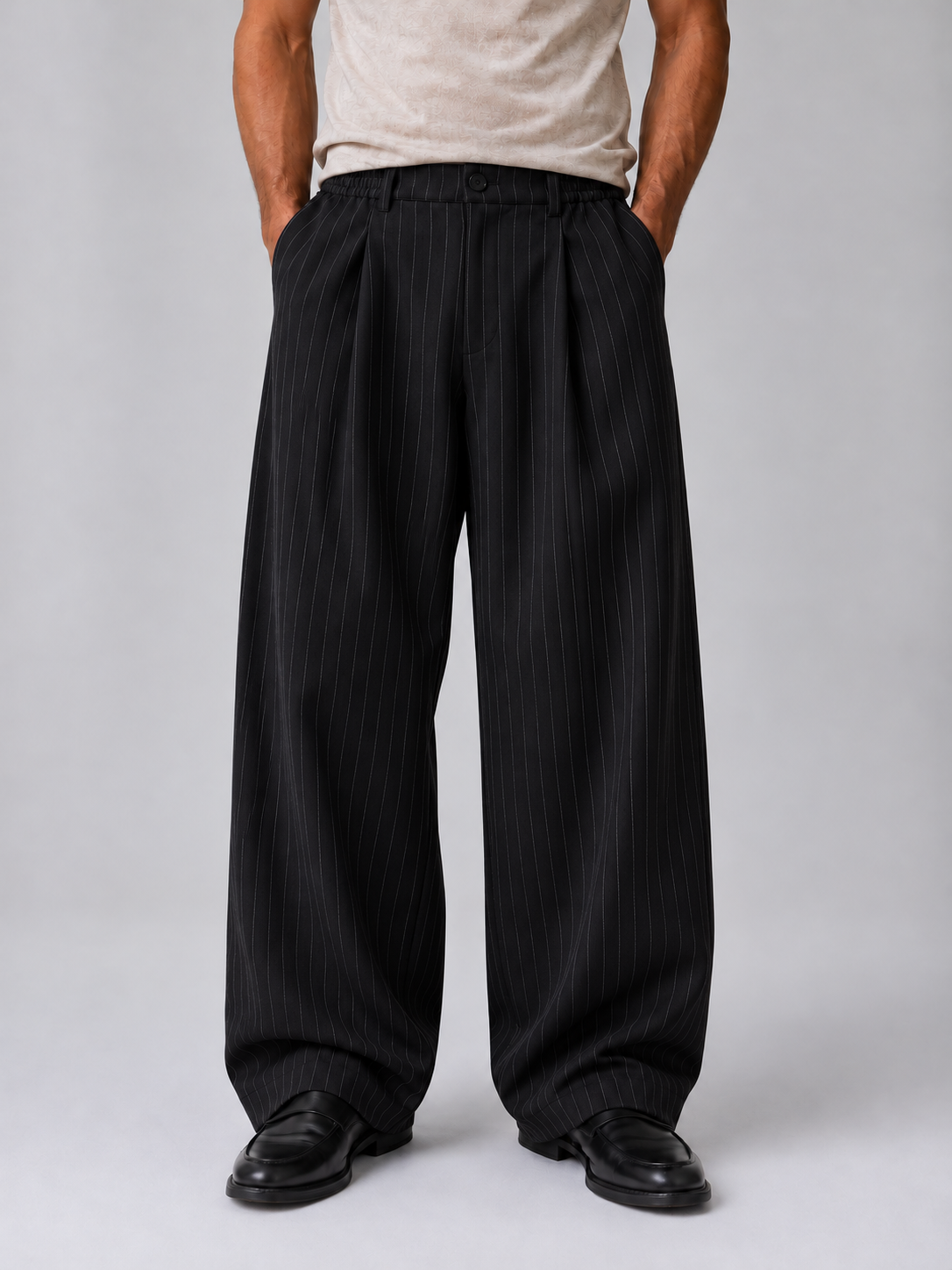 Men’s Pinstripe Wide Leg Trousers – Baggy Tailored Pants