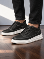 Men’s Leather Look Trainers – Lace Up Platform Sole Casual Shoes
