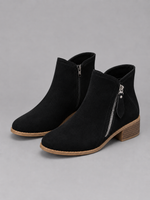 Women’s Suede Look Ankle Boots – Side Zip Low Block Heel Boots