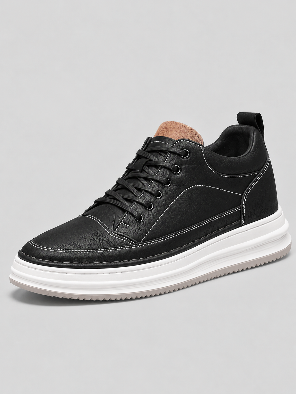 Men’s Leather Look Trainers – Lace Up Platform Sole Casual Shoes
