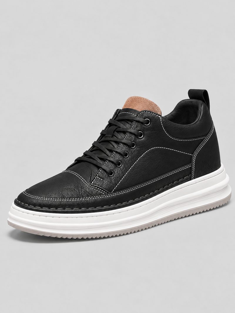 Men’s Leather Look Trainers – Lace Up Platform Sole Casual Shoes