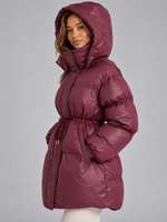 Women’s Hooded Puffer Coat – Padded Drawstring Waist