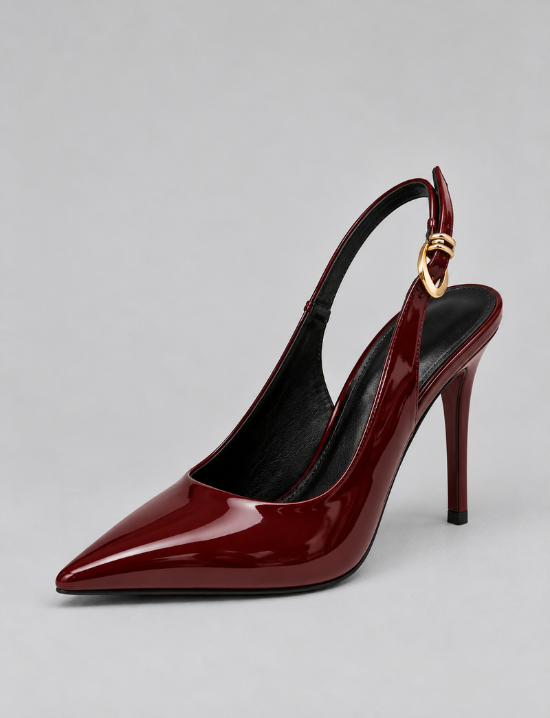 Women’s Patent Slingback Stiletto Heels – Pointed Toe Ankle Strap Court Shoes