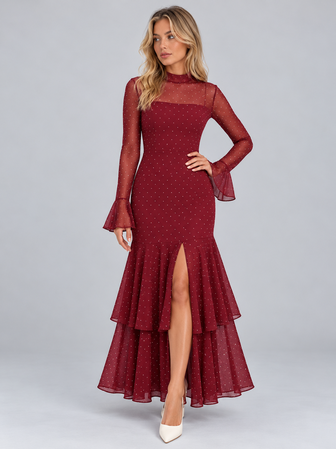 Women’s Polka Dot Long Sleeve Maxi Dress