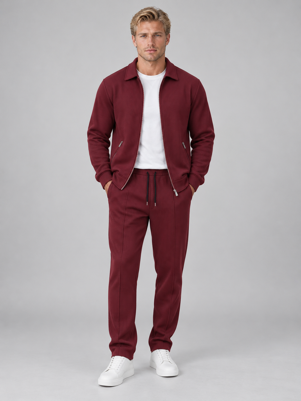 Men’s Textured Full Zip Tracksuit Set
