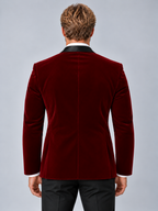 Men’s Velvet Tuxedo Blazer – Black Satin Lapel Formal Dinner Jacket
