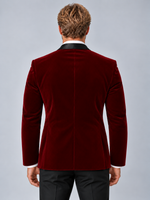Men’s Velvet Tuxedo Blazer – Black Satin Lapel Formal Dinner Jacket