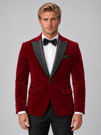 Men’s Velvet Tuxedo Blazer – Peak Lapel Formal Dinner Jacket