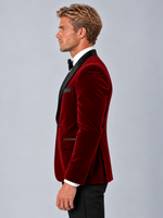 Men’s Velvet Tuxedo Blazer – Black Satin Lapel Formal Dinner Jacket