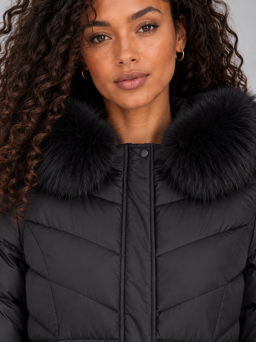 Women’s Longline Quilted Puffer Coat – Faux Fur Hooded Winter Jacket