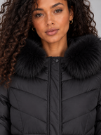 Women’s Longline Quilted Puffer Coat – Faux Fur Hooded Winter Jacket