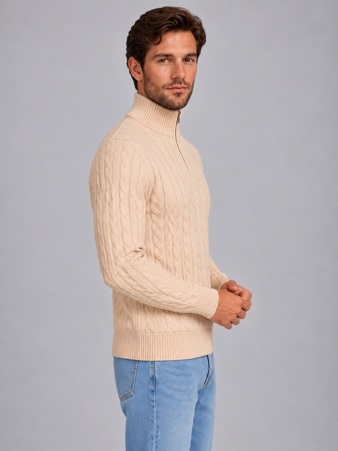 Men's Cable Knit Quarter Zip Jumper