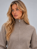 Women’s Knitted Co-ord Set – Zip Up Cardigan & Wide Leg Trousers