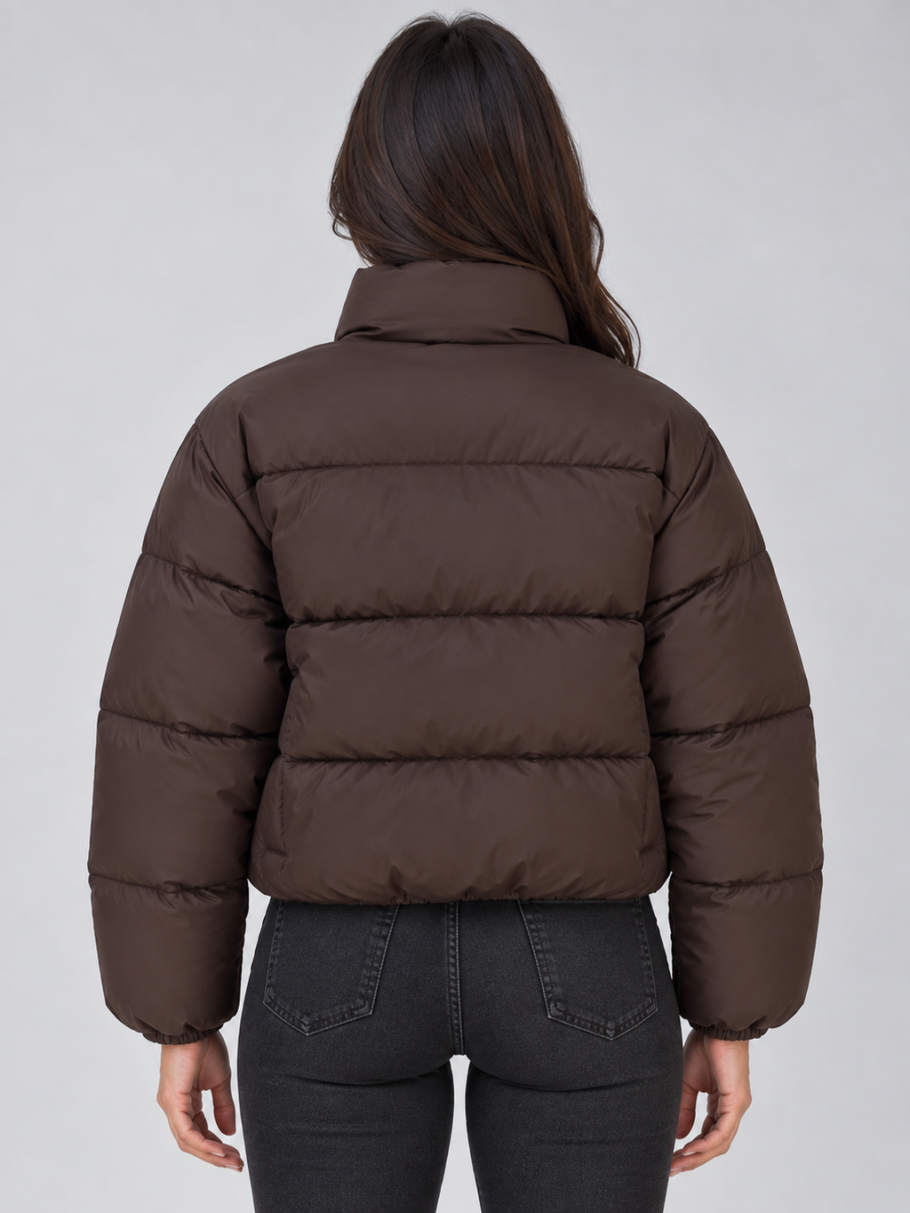 Women’s Cropped Puffer Jacket – High Neck Full Zip Padded Coat