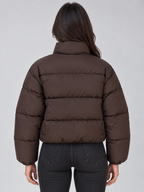 Women’s Cropped Puffer Jacket – High Neck Full Zip Padded Coat