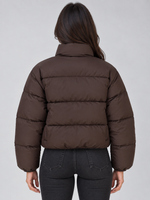 Women’s Cropped Puffer Jacket – High Neck Full Zip Padded Coat