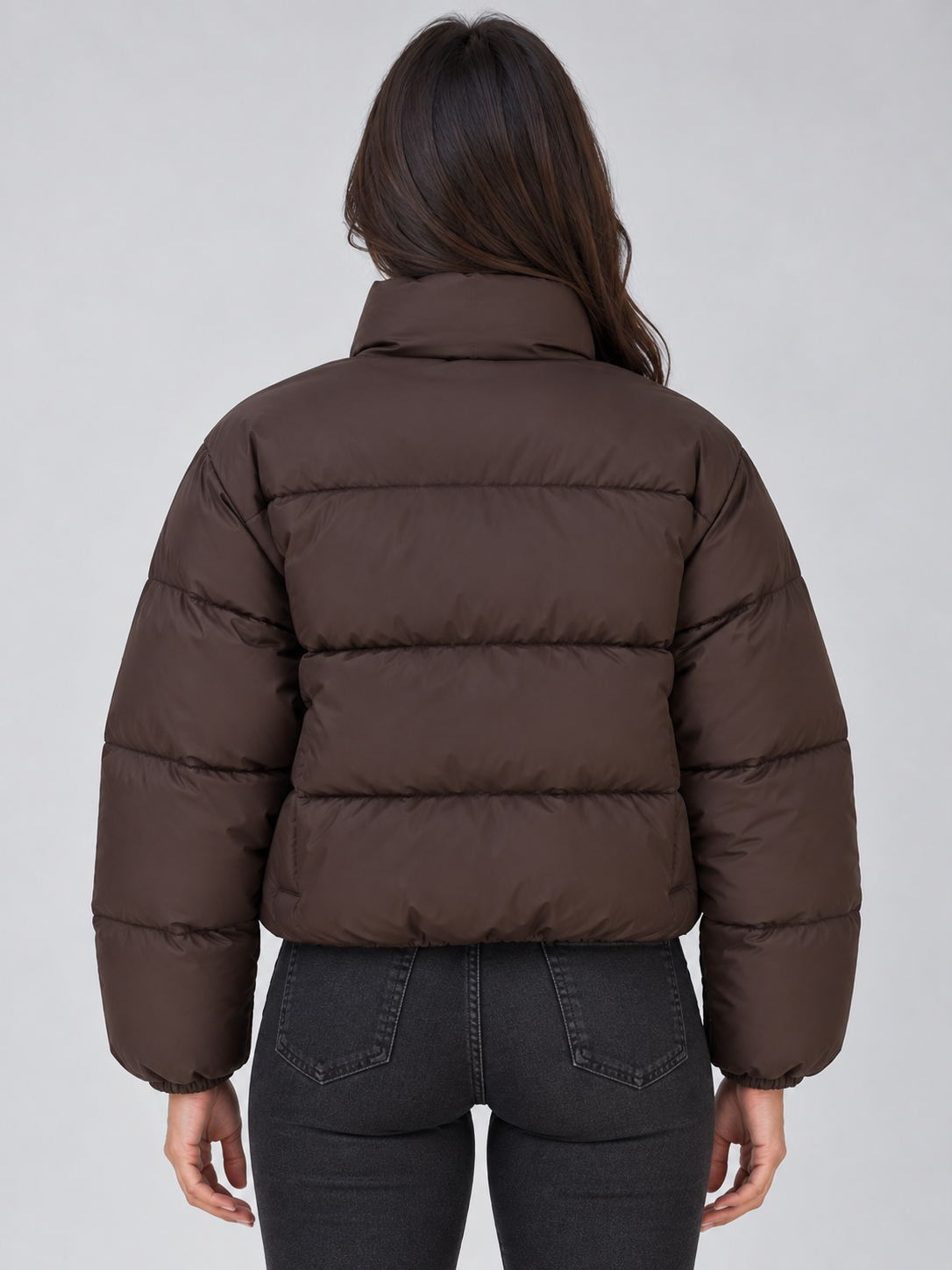 Women’s Cropped Puffer Jacket – High Neck Full Zip Padded Coat