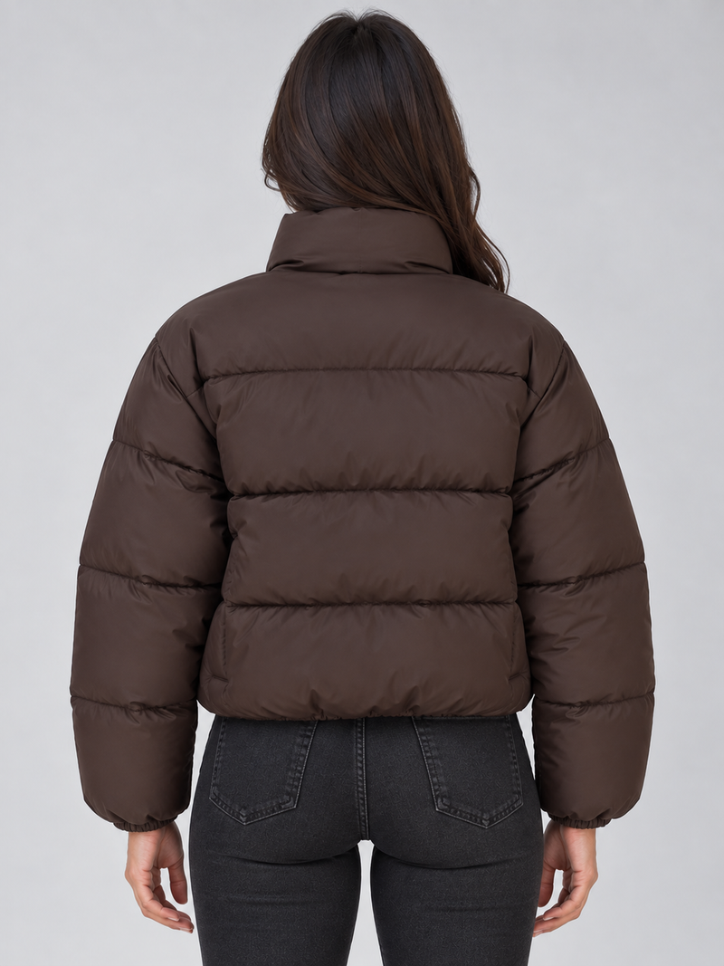 Women’s Cropped Puffer Jacket – High Neck Full Zip Padded Coat