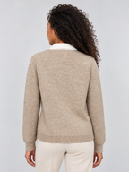 Women’s Argyle Collared Jumper – Button Neck Long Sleeve Knit Sweater