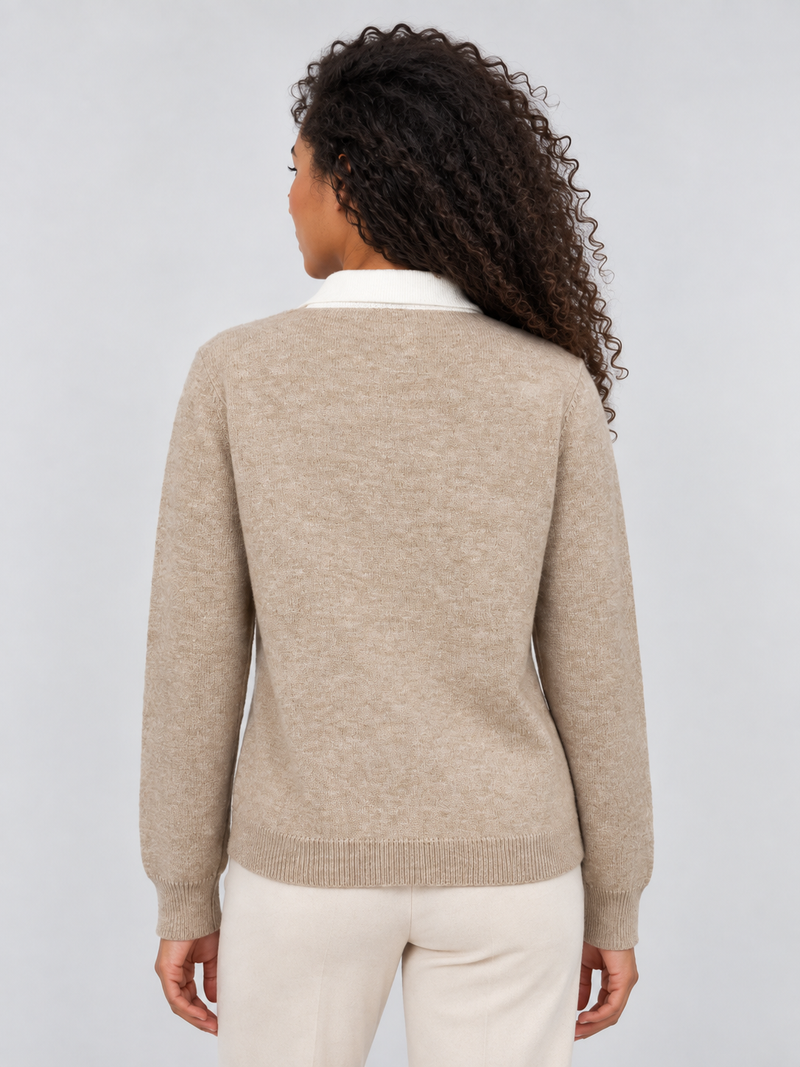 Women’s Argyle Collared Jumper – Button Neck Long Sleeve Knit Sweater