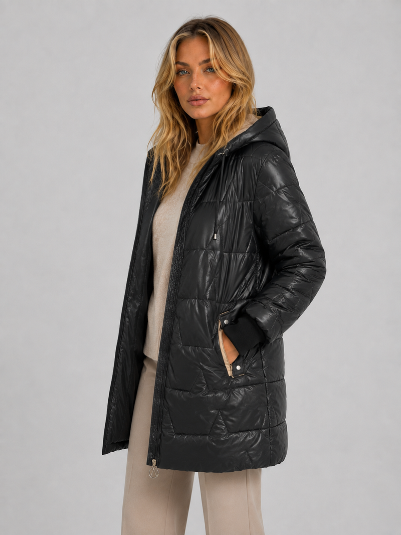 Women's Longline Hooded Puffer Coat – Quilted Winter Jacket