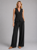 Women’s Sleeveless Waistcoat & Wide-Leg Trousers Set – Relaxed Tailored Co-Ord