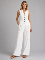 Women’s Sleeveless Waistcoat & Wide-Leg Trousers Set – Relaxed Tailored Co-Ord