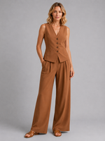 Women’s Sleeveless Waistcoat & Wide-Leg Trousers Set – Relaxed Tailored Co-Ord