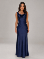 Women's Satin Feel Open Back Maxi Dress – Elegant Evening Gown