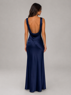 Women's Satin Feel Open Back Maxi Dress – Elegant Evening Gown