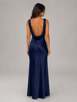 Women's Satin Feel Open Back Maxi Dress – Elegant Evening Gown