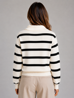 Women’s Striped Half-Zip Knitted Jumper – Relaxed Collar Knit