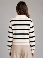 Women’s Striped Half-Zip Knitted Jumper – Relaxed Collar Knit