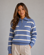 Women’s Striped Half-Zip Knitted Jumper – Relaxed Collar Knit