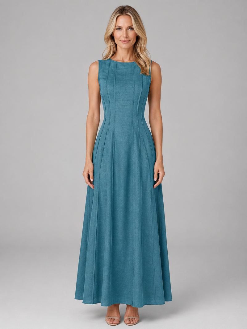 Women’s Ruched Sleeveless A-Line Maxi Dress – Relaxed Summer Style