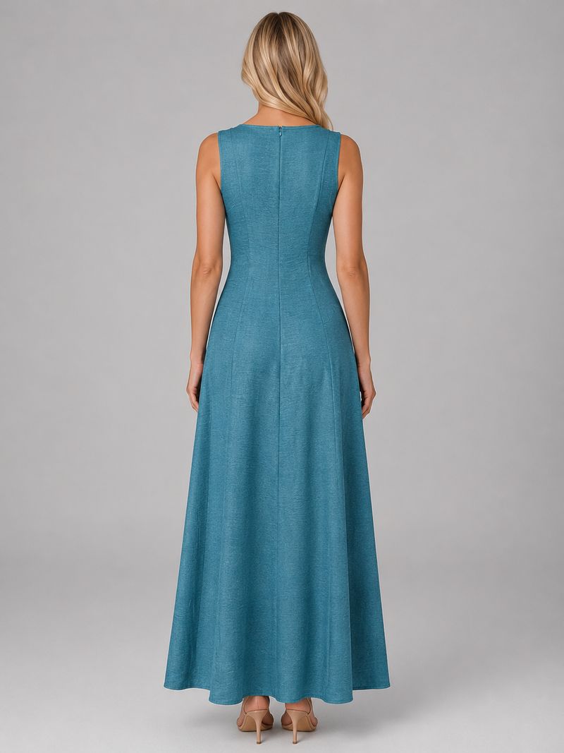 Women’s Ruched Sleeveless A-Line Maxi Dress – Relaxed Summer Style
