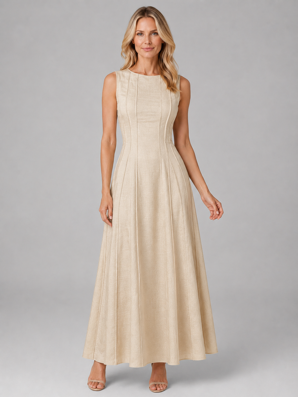Women’s Ruched Sleeveless A-Line Maxi Dress – Relaxed Summer Style