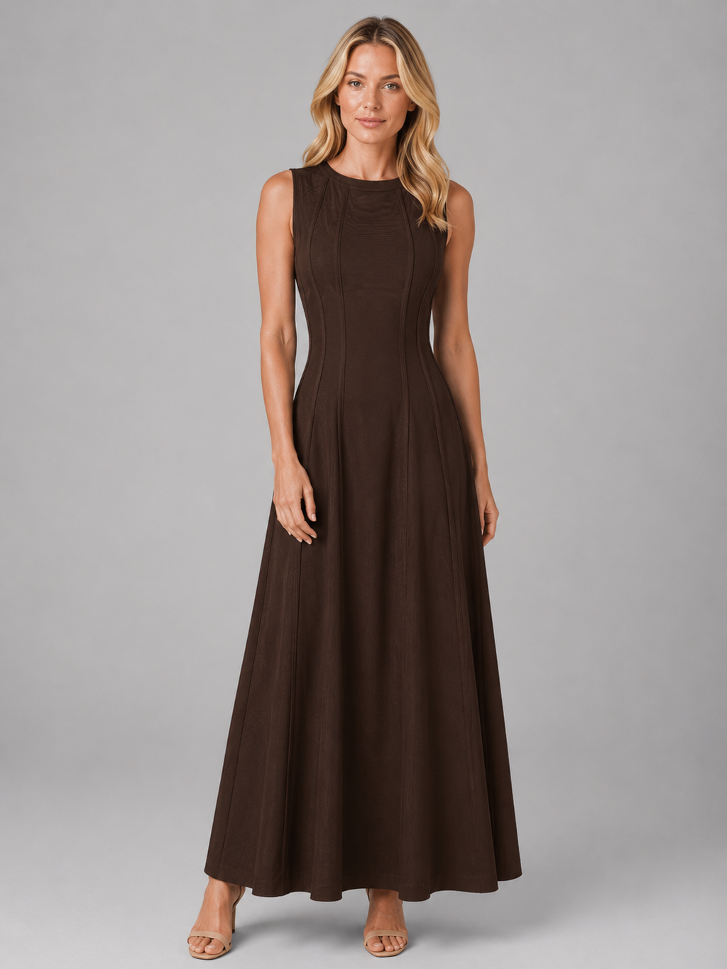 Women’s Ruched Sleeveless A-Line Maxi Dress – Relaxed Summer Style