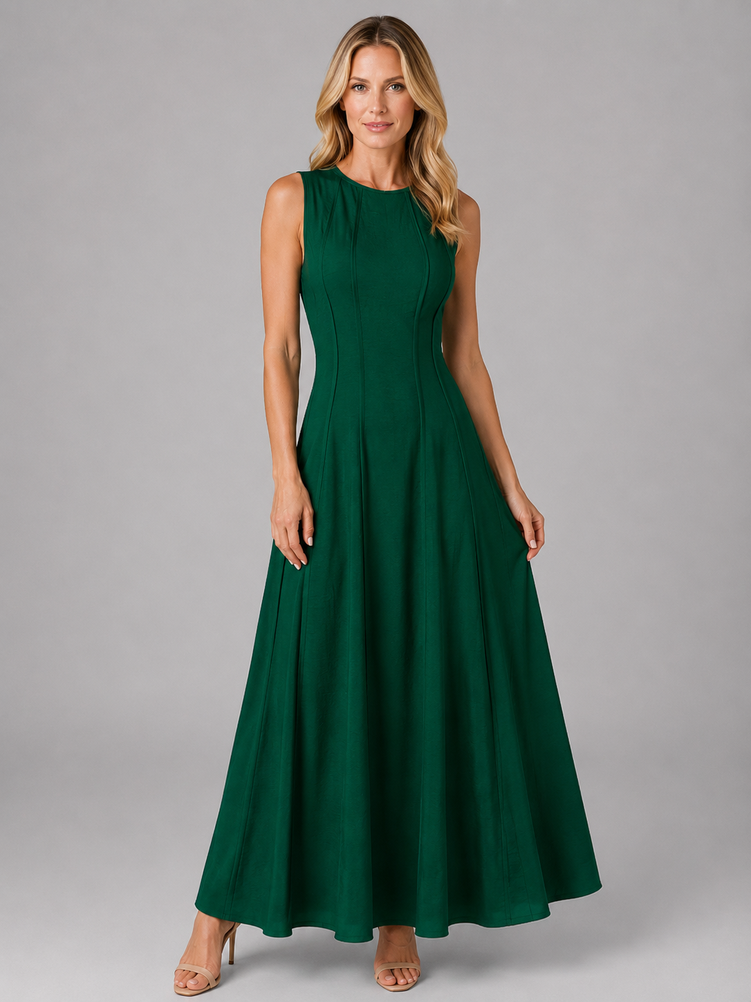Women’s Ruched Sleeveless A-Line Maxi Dress – Relaxed Summer Style