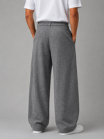 Men’s Grey Wide Leg Trousers – Tailored Pleated Pants