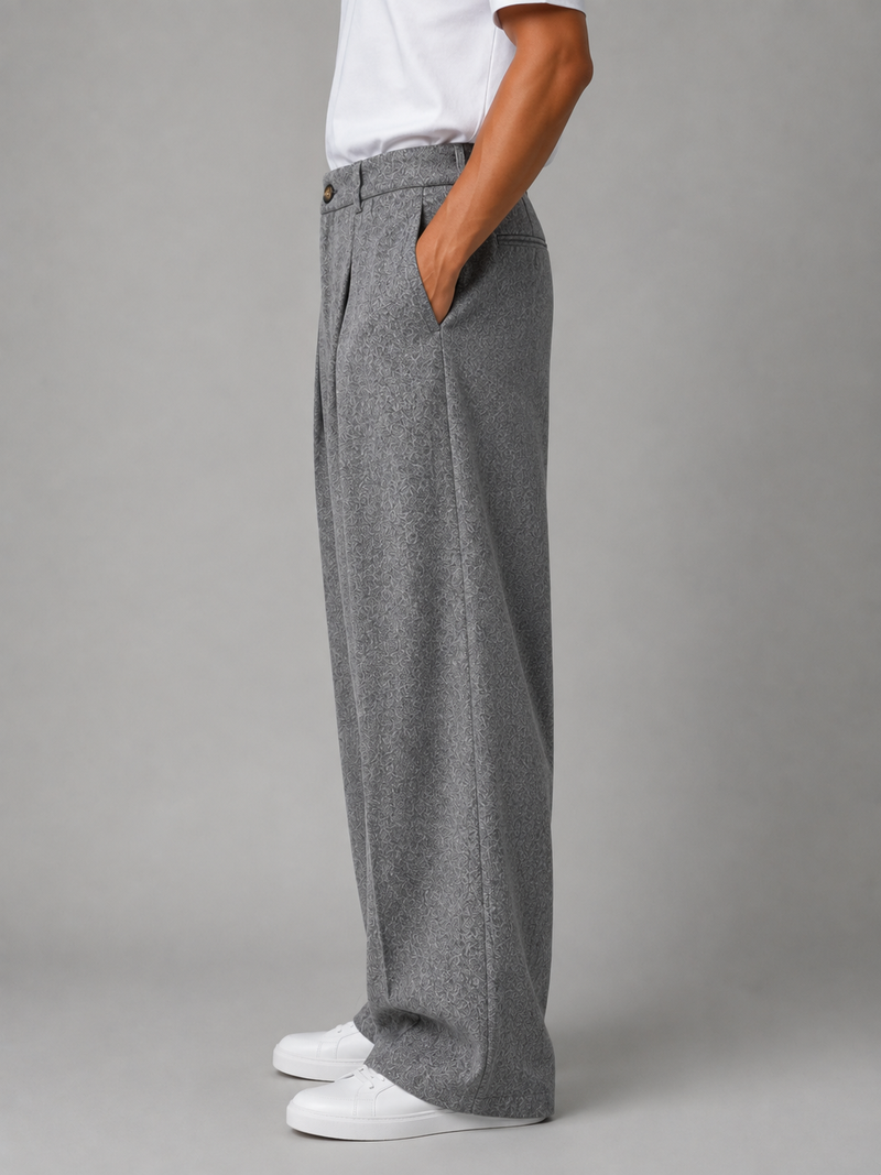 Men’s Grey Wide Leg Trousers – Tailored Pleated Pants